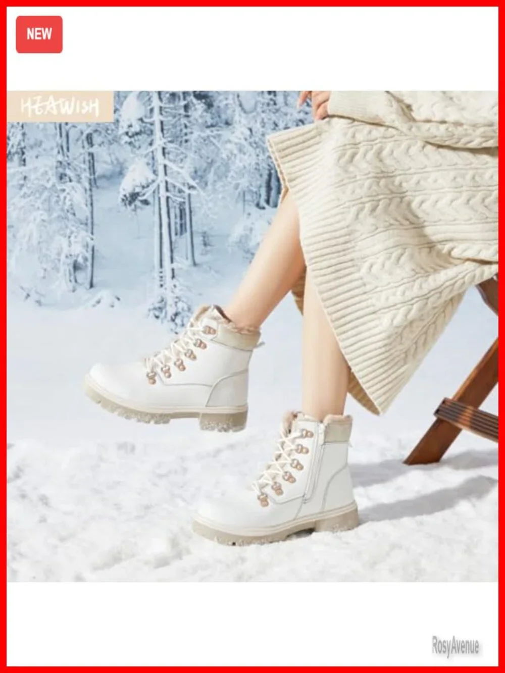 Faux Leather Lace-Up Ankle Boots with Fur Lining, Non-Slip Winter Shoes